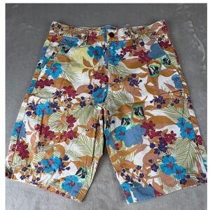 Brigade Mens Tropical Parrot Floral Chino Shorts Size 30 Multicolor Summer Beach